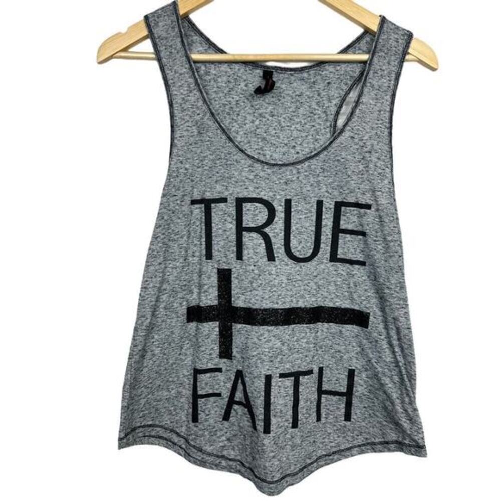 TRUE FAITH Large Women's Racerback GRAY Tank Top‎ Christian Religious God Bible